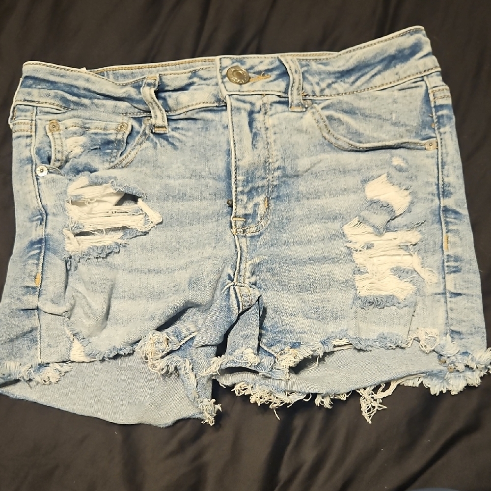 American Eagle Outfitters Ripped Light Blue Jean Shorts